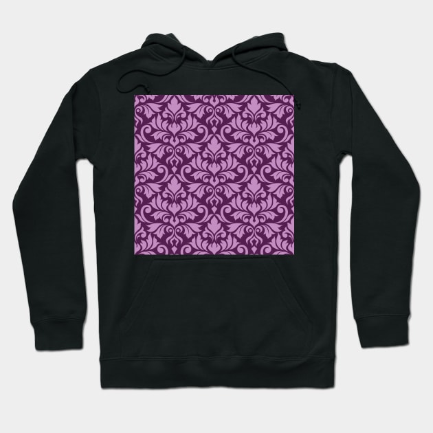 Flourish Damask Ptn Pink on Plum Hoodie by NataliePaskell